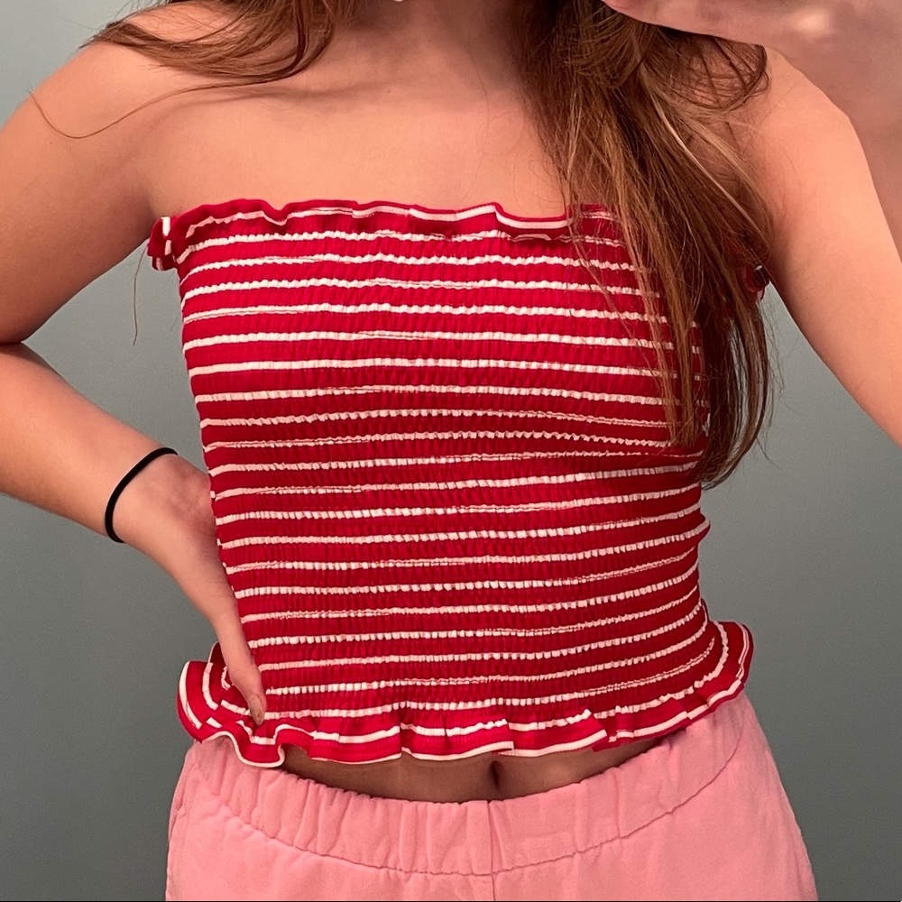 Red and white striped tube top